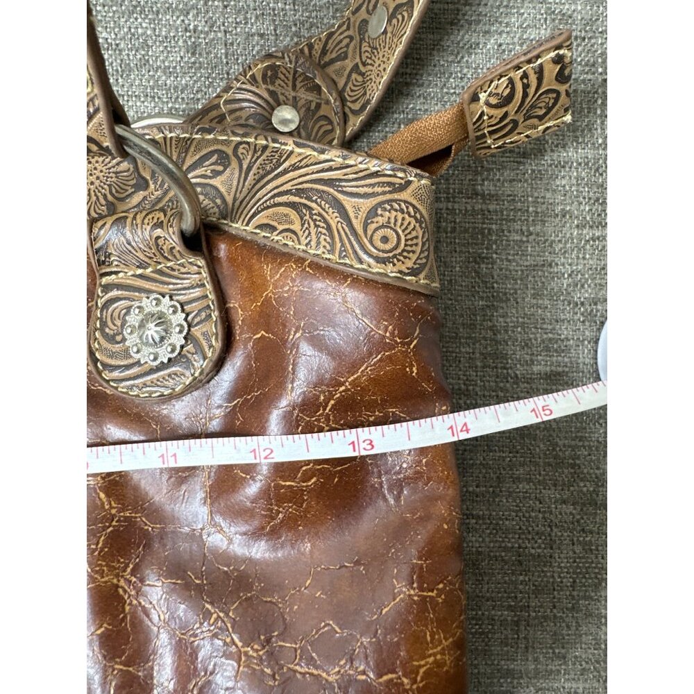 Western Style Brown Handbag Purse w/ Embossed Paisley Design & Star Horseshoe - Picture 5 of 9
